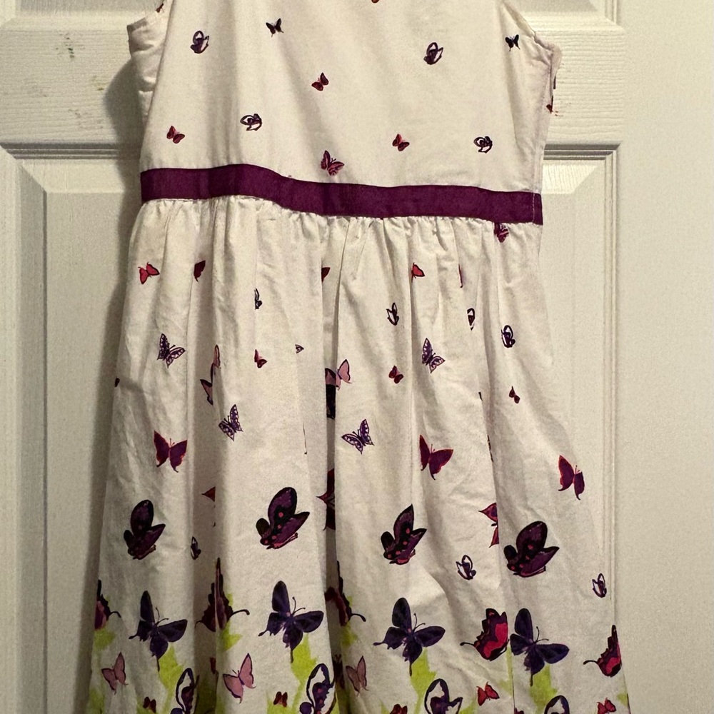 Butterfly Print Kids Dress - White and Purple